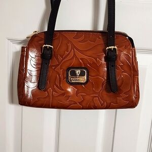 NWOT Valentina Brown Embossed Leather Shoulder Bag Crossbody W/COA​​​